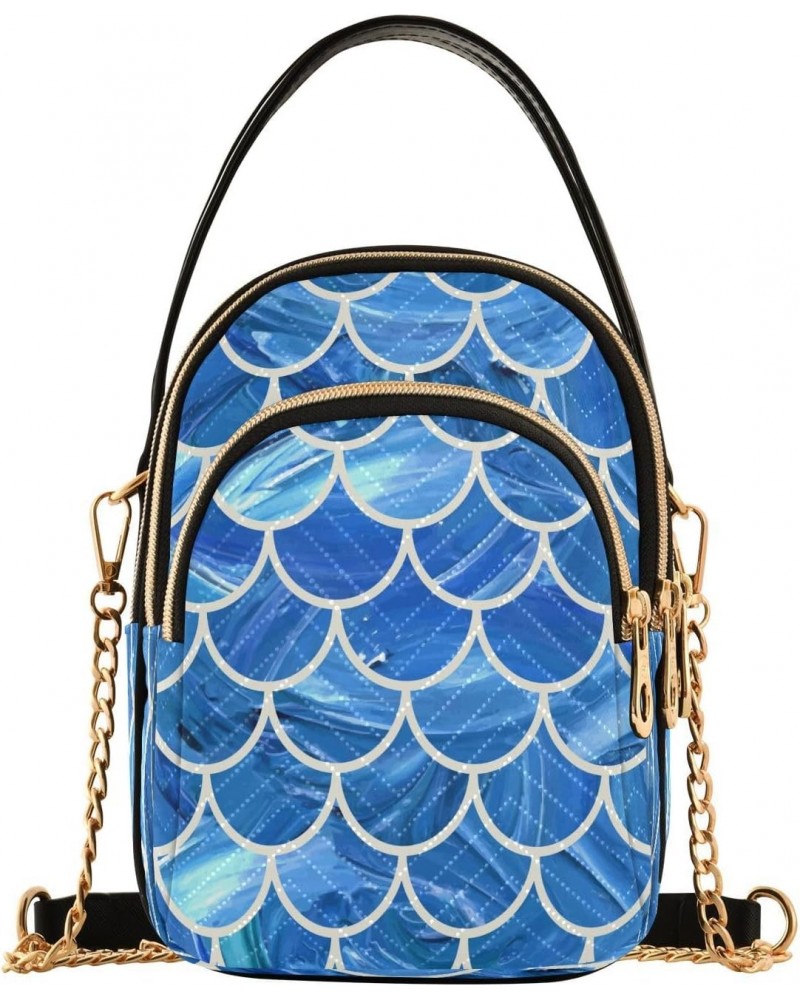 Mermaid Tail Blue Crossbody Bags for Women Quilted Chain Crossbody Purses Trendy Oil Painting Cross Body Phone Purse Handbag ...