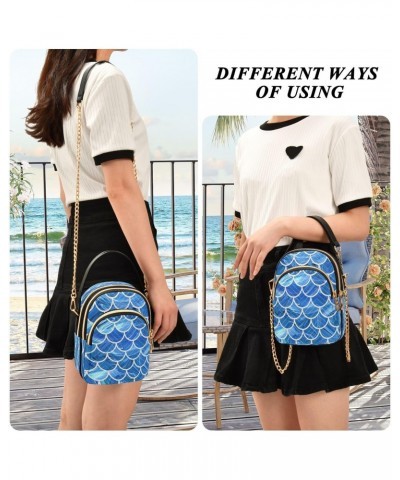 Mermaid Tail Blue Crossbody Bags for Women Quilted Chain Crossbody Purses Trendy Oil Painting Cross Body Phone Purse Handbag ...