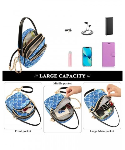 Mermaid Tail Blue Crossbody Bags for Women Quilted Chain Crossbody Purses Trendy Oil Painting Cross Body Phone Purse Handbag ...