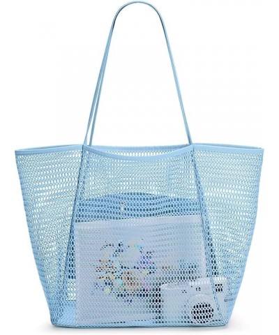 Mesh Beach Tote,Beach Bag For Womens Shoulder Handbag,Foldable 23L Casual Hobo Bag For Beach Picnic Vacation Blue $11.53 Totes