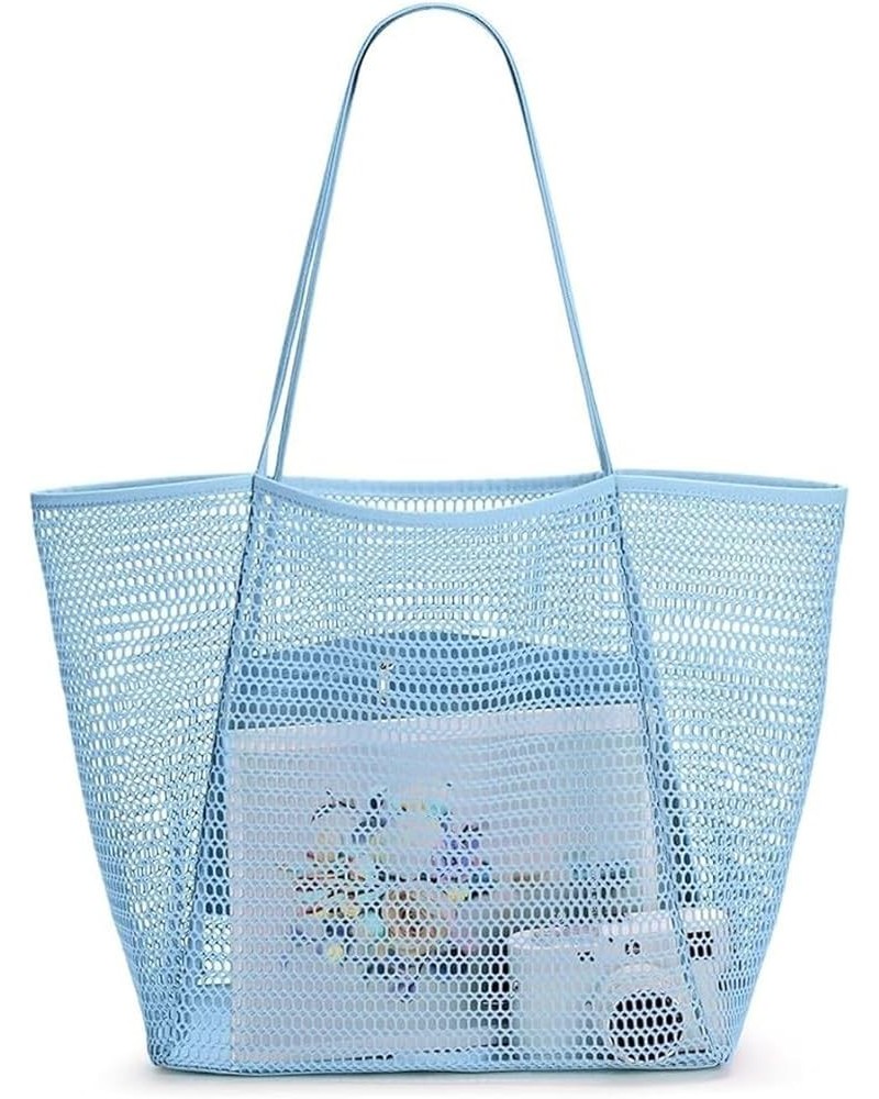 Mesh Beach Tote,Beach Bag For Womens Shoulder Handbag,Foldable 23L Casual Hobo Bag For Beach Picnic Vacation Blue $11.53 Totes