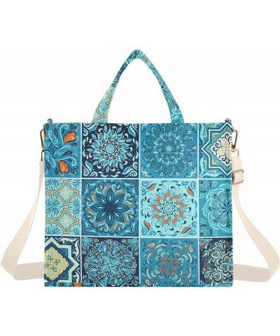 Teal Spanish Tiles Geometry Designer Totes for Women Beach Tote Bag Christmas Gift Work Tote with Pockets Teal Spanish Tiles ...