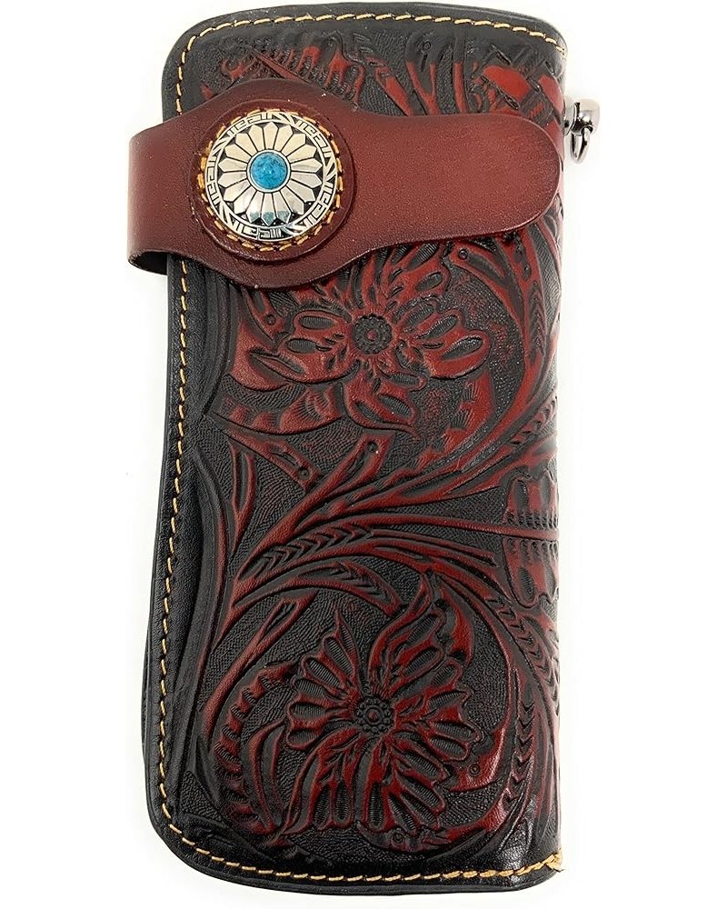 Large Concho and Print Flora Genuine Leather Women's Trifold Wallet/Cellphone Case with Exrta Wrist in 3 colors (Brown) Coffe...