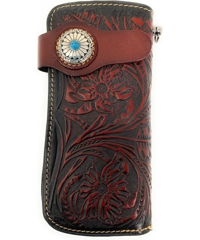 Large Concho and Print Flora Genuine Leather Women's Trifold Wallet/Cellphone Case with Exrta Wrist in 3 colors (Brown) Coffe...