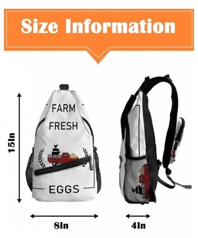 Sling Backpack, Farm Truck Pull Cow Pig Chicken Sunflower Wheat Waterproof Lightweight Small Sling Bag, Travel Chest Bag Cros...