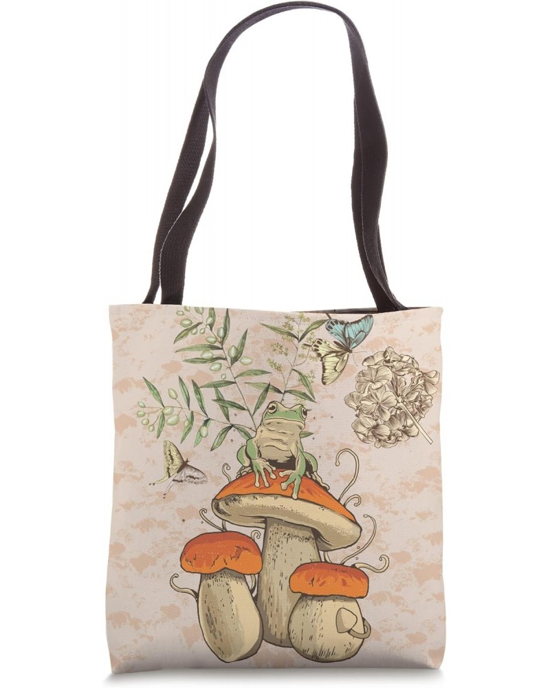 Vintage Cottagecore Mushrooms - Naturecore Aesthetic Frog Tote Bag $13.61 Totes