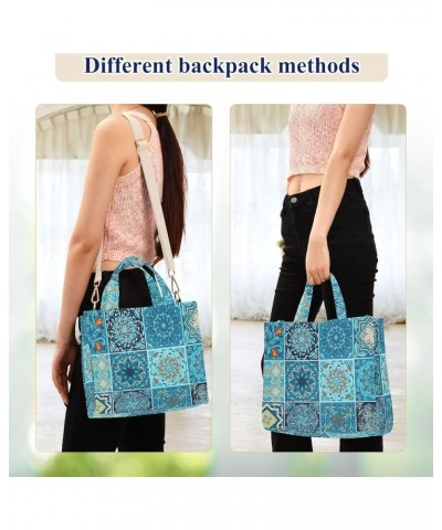 Teal Spanish Tiles Geometry Designer Totes for Women Beach Tote Bag Christmas Gift Work Tote with Pockets Teal Spanish Tiles ...