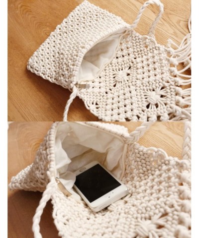 Womens Retro Handwoven Tassel Cotton Crochet Woven Shoulder Bohemian Beach Handbag Envelope Purse $19.21 Handbags