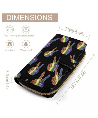 Sign of Peace (Rainbow Hand) Funny Long Bifold Wallet Leather Card Holder Purse Buckle Handbag Coin Pocket $18.44 Wallets