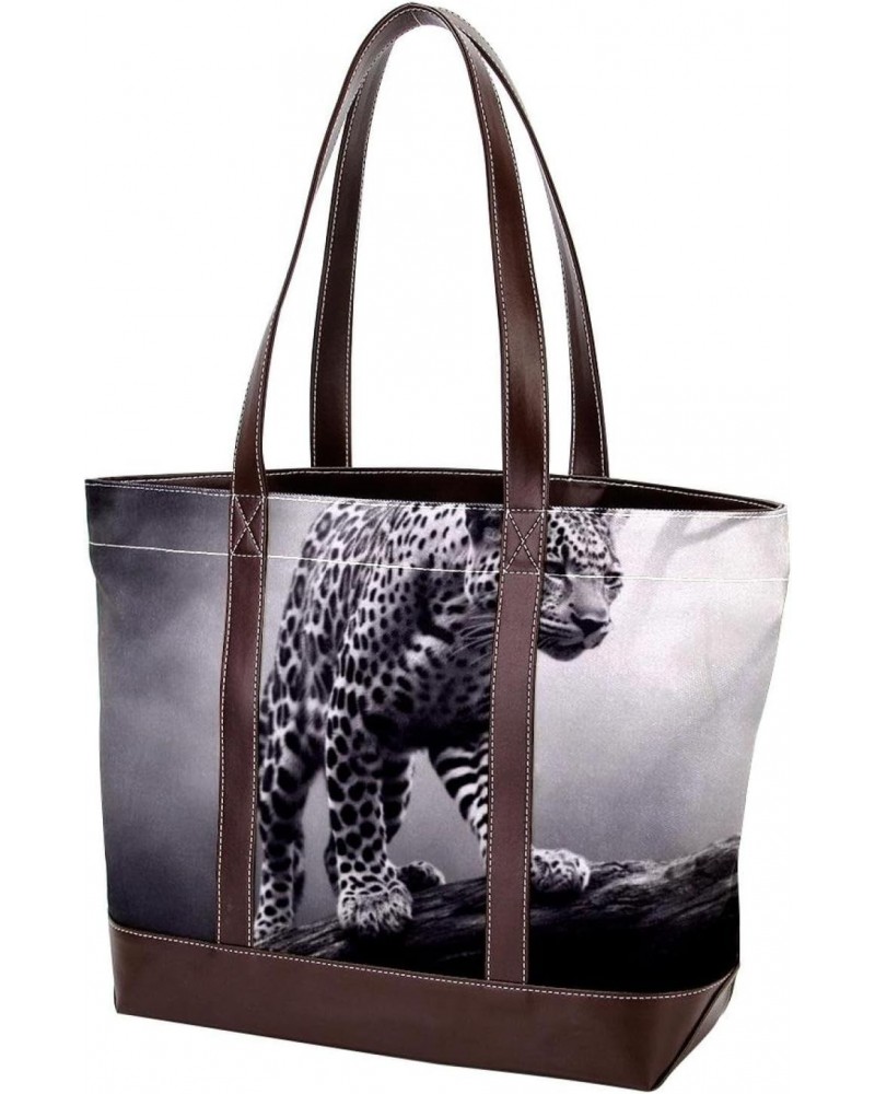 The Tote Bag For Women,Tote Bag With Zipper,Canvas Tote Bag,Black Gray Fog Leopard Handbags $20.48 Totes