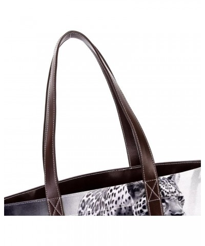 The Tote Bag For Women,Tote Bag With Zipper,Canvas Tote Bag,Black Gray Fog Leopard Handbags $20.48 Totes