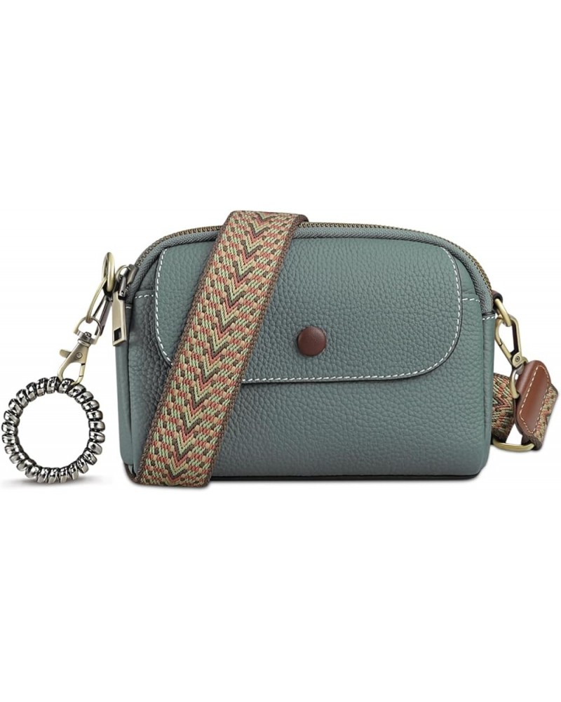 Crossbody Bags for Women - Genuine Leather Triple Zip Purse with Two Straps and Multi-Pockets Key Ring Pearl Blue $26.82 Cros...