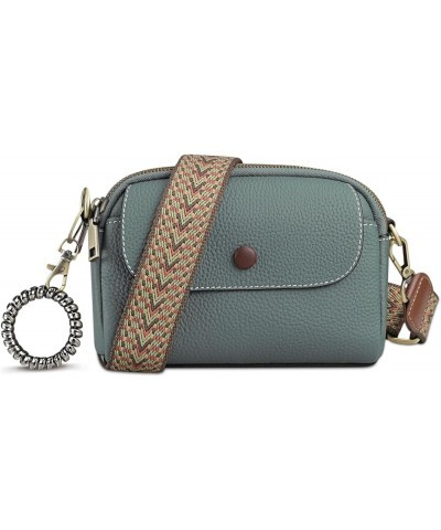 Crossbody Bags for Women - Genuine Leather Triple Zip Purse with Two Straps and Multi-Pockets Key Ring Pearl Blue $26.82 Cros...