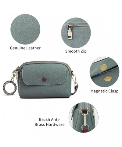 Crossbody Bags for Women - Genuine Leather Triple Zip Purse with Two Straps and Multi-Pockets Key Ring Pearl Blue $26.82 Cros...