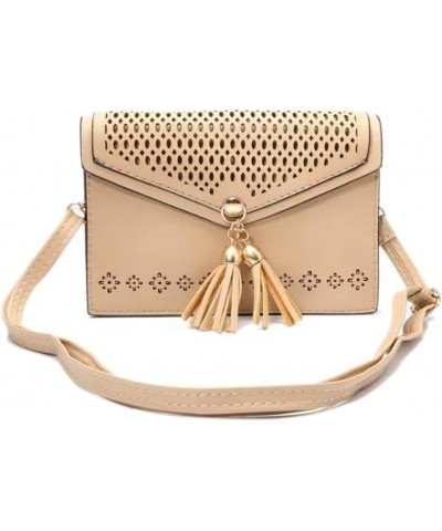 Tassel Accent Small Crossbody Bag with Hollow Flower Case Universal Mini Cellphone Purse Khaki $15.33 Crossbody Bags