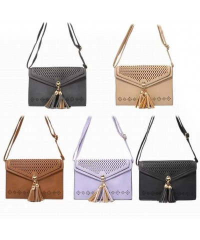 Tassel Accent Small Crossbody Bag with Hollow Flower Case Universal Mini Cellphone Purse Khaki $15.33 Crossbody Bags