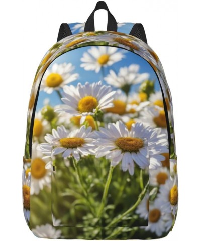 Wild White Daisy Flower Print Casual Double Shoulder Daypack,Anti-Theft Travel Canvas Backpack For Men And Women Black Small ...