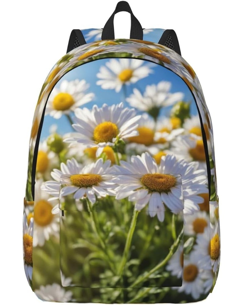 Wild White Daisy Flower Print Casual Double Shoulder Daypack,Anti-Theft Travel Canvas Backpack For Men And Women Black Small ...