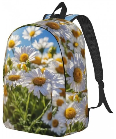 Wild White Daisy Flower Print Casual Double Shoulder Daypack,Anti-Theft Travel Canvas Backpack For Men And Women Black Small ...