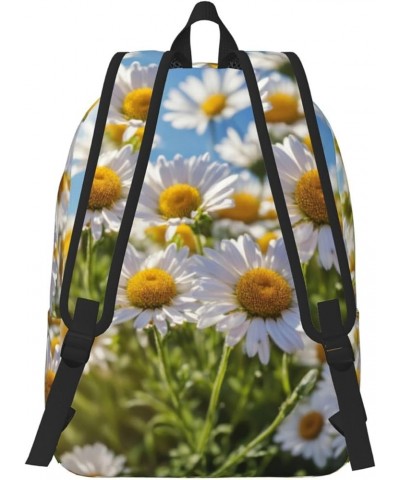 Wild White Daisy Flower Print Casual Double Shoulder Daypack,Anti-Theft Travel Canvas Backpack For Men And Women Black Small ...