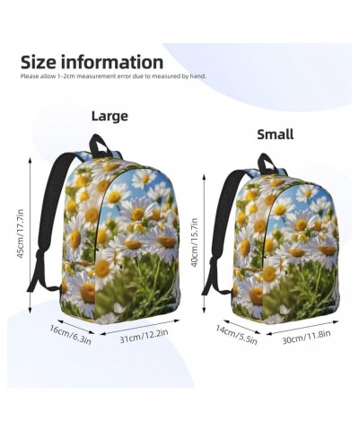 Wild White Daisy Flower Print Casual Double Shoulder Daypack,Anti-Theft Travel Canvas Backpack For Men And Women Black Small ...