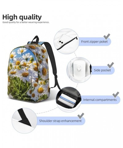 Wild White Daisy Flower Print Casual Double Shoulder Daypack,Anti-Theft Travel Canvas Backpack For Men And Women Black Small ...