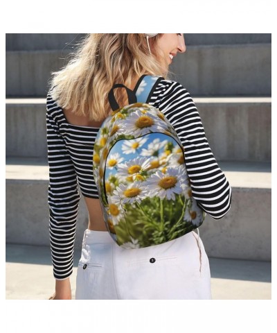 Wild White Daisy Flower Print Casual Double Shoulder Daypack,Anti-Theft Travel Canvas Backpack For Men And Women Black Small ...