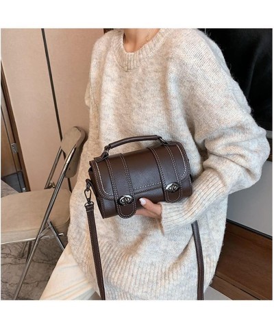 Personality Fashion Vegan Leather Top Handle Flap Crossbody Bag for Women Casual Barrel Handbag Shoulder Bag Coffee $12.00 Cr...