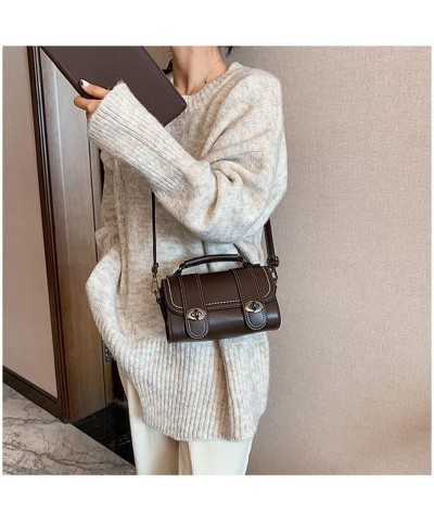 Personality Fashion Vegan Leather Top Handle Flap Crossbody Bag for Women Casual Barrel Handbag Shoulder Bag Coffee $12.00 Cr...