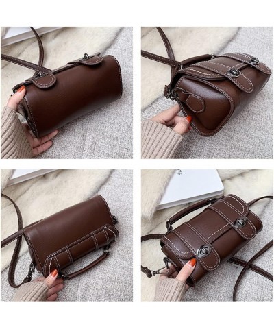 Personality Fashion Vegan Leather Top Handle Flap Crossbody Bag for Women Casual Barrel Handbag Shoulder Bag Coffee $12.00 Cr...