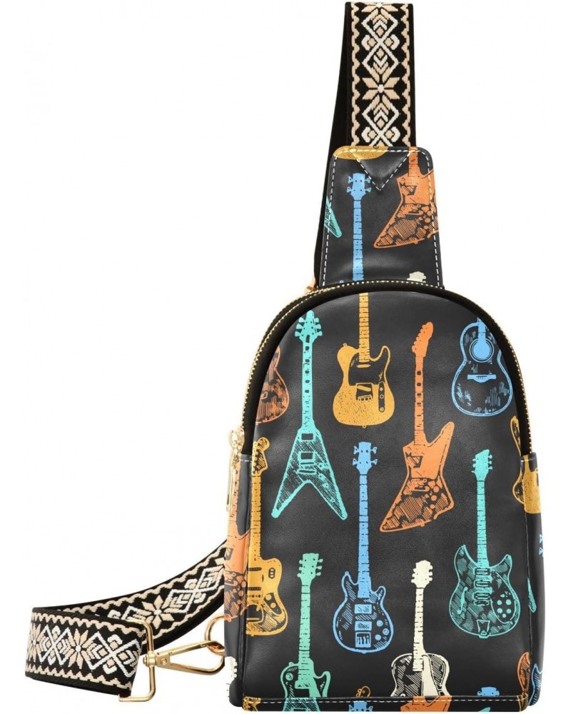 Women's Sling Bag Various Guitars Print with Adjustable Strap Zipper Closure, PU Leather Water Resistant Crossbody Bag Purse ...