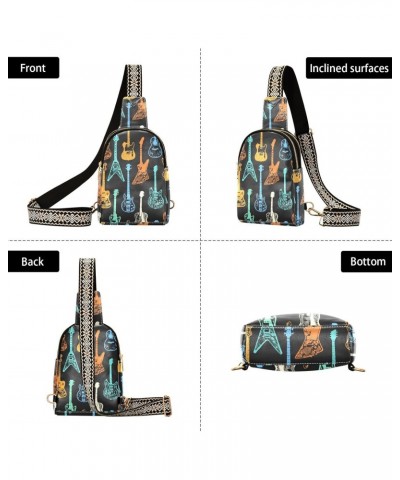 Women's Sling Bag Various Guitars Print with Adjustable Strap Zipper Closure, PU Leather Water Resistant Crossbody Bag Purse ...