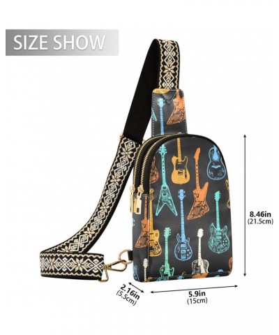 Women's Sling Bag Various Guitars Print with Adjustable Strap Zipper Closure, PU Leather Water Resistant Crossbody Bag Purse ...