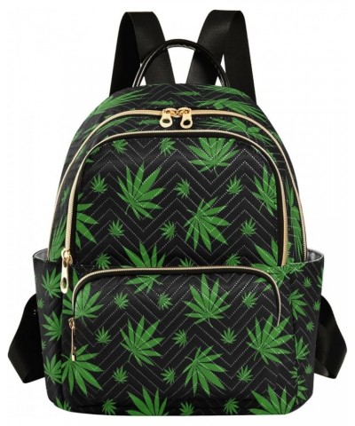 Green Leaves Black Women Backpack Purse Ladies Fashion Shoulder Bag Daypack Travel Bag 10L Medium $17.15 Backpacks