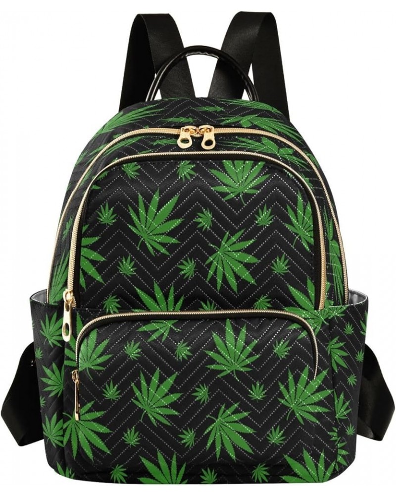 Green Leaves Black Women Backpack Purse Ladies Fashion Shoulder Bag Daypack Travel Bag 10L Medium $17.15 Backpacks