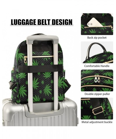 Green Leaves Black Women Backpack Purse Ladies Fashion Shoulder Bag Daypack Travel Bag 10L Medium $17.15 Backpacks