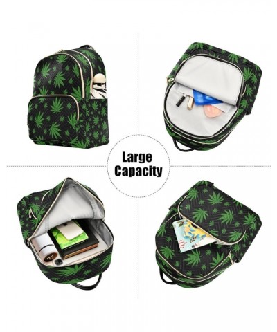 Green Leaves Black Women Backpack Purse Ladies Fashion Shoulder Bag Daypack Travel Bag 10L Medium $17.15 Backpacks