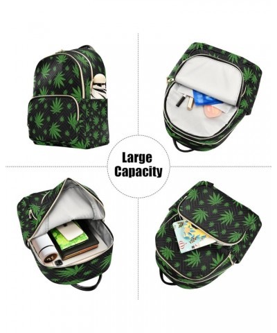 Green Leaves Black Women Backpack Purse Ladies Fashion Shoulder Bag Daypack Travel Bag 10L Medium $17.15 Backpacks