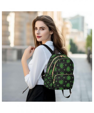 Green Leaves Black Women Backpack Purse Ladies Fashion Shoulder Bag Daypack Travel Bag 10L Medium $17.15 Backpacks