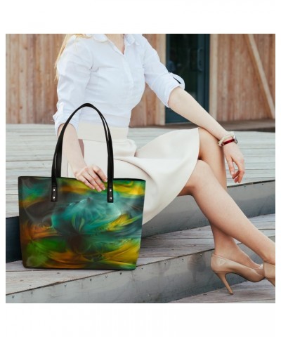 Abstract Colours Tote Bag Women Shoulder Handbags PU Leather Everyday Bag with External Pocket Large Capacity Aesthetic Cordu...