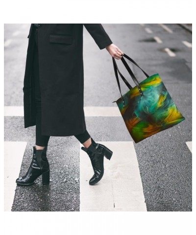 Abstract Colours Tote Bag Women Shoulder Handbags PU Leather Everyday Bag with External Pocket Large Capacity Aesthetic Cordu...