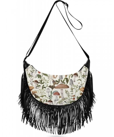 Mushrooms Pattern Tassel Crossbody Bag with Adjustable Strap and Zipper Crossbody Handbag for Women $14.27 Crossbody Bags