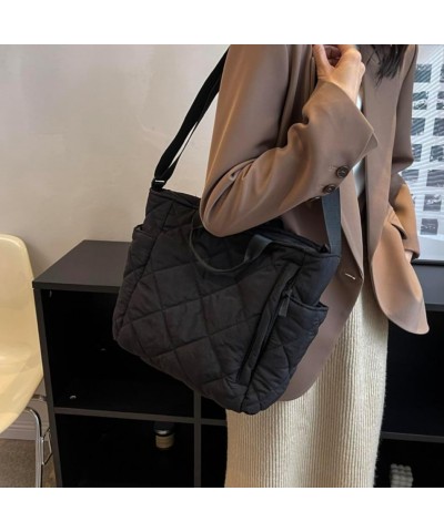 Quilted Tote Bag for Women Puffer Lightweight Messenger Bag Crossbody Shoulder Bag Hobo Quilted Padded Handbag Black $10.00 T...