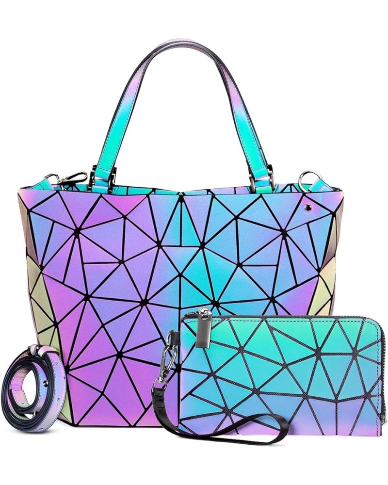 Geometric Luminous Purses and Handbags for Women Holographic Reflective Bag Backpack Wallet Clutch Set Handbag + Wallet $15.1...