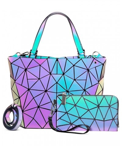 Geometric Luminous Purses and Handbags for Women Holographic Reflective Bag Backpack Wallet Clutch Set Handbag + Wallet $15.1...