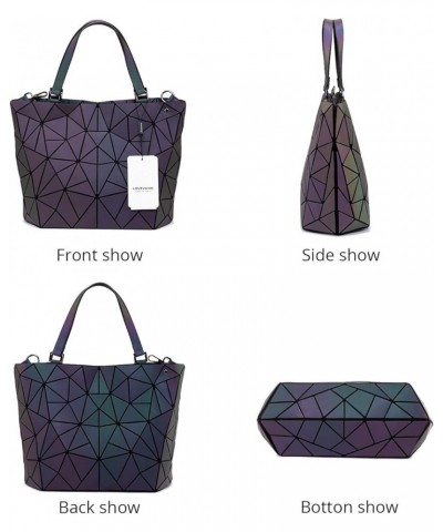 Geometric Luminous Purses and Handbags for Women Holographic Reflective Bag Backpack Wallet Clutch Set Handbag + Wallet $15.1...