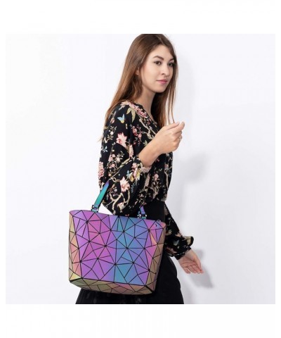 Geometric Luminous Purses and Handbags for Women Holographic Reflective Bag Backpack Wallet Clutch Set Handbag + Wallet $15.1...