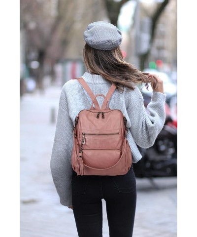 Travel Backpack Purse for Women Vegan Leather Ladies Fashion Tassel Shoulder Bag Convertible 0243 Pink $13.38 Backpacks