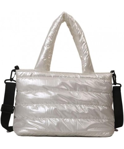 Puffer Tote Bag for Women, Quilted Cotton Padd signer, nter n Padd Shoulr Bag th Adjustable Strap-Blk Section F-white $17.34 ...