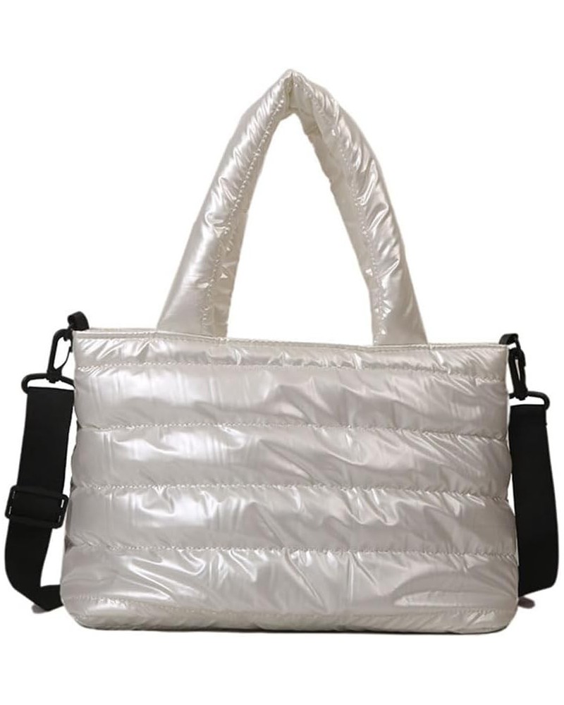 Puffer Tote Bag for Women, Quilted Cotton Padd signer, nter n Padd Shoulr Bag th Adjustable Strap-Blk Section F-white $17.34 ...